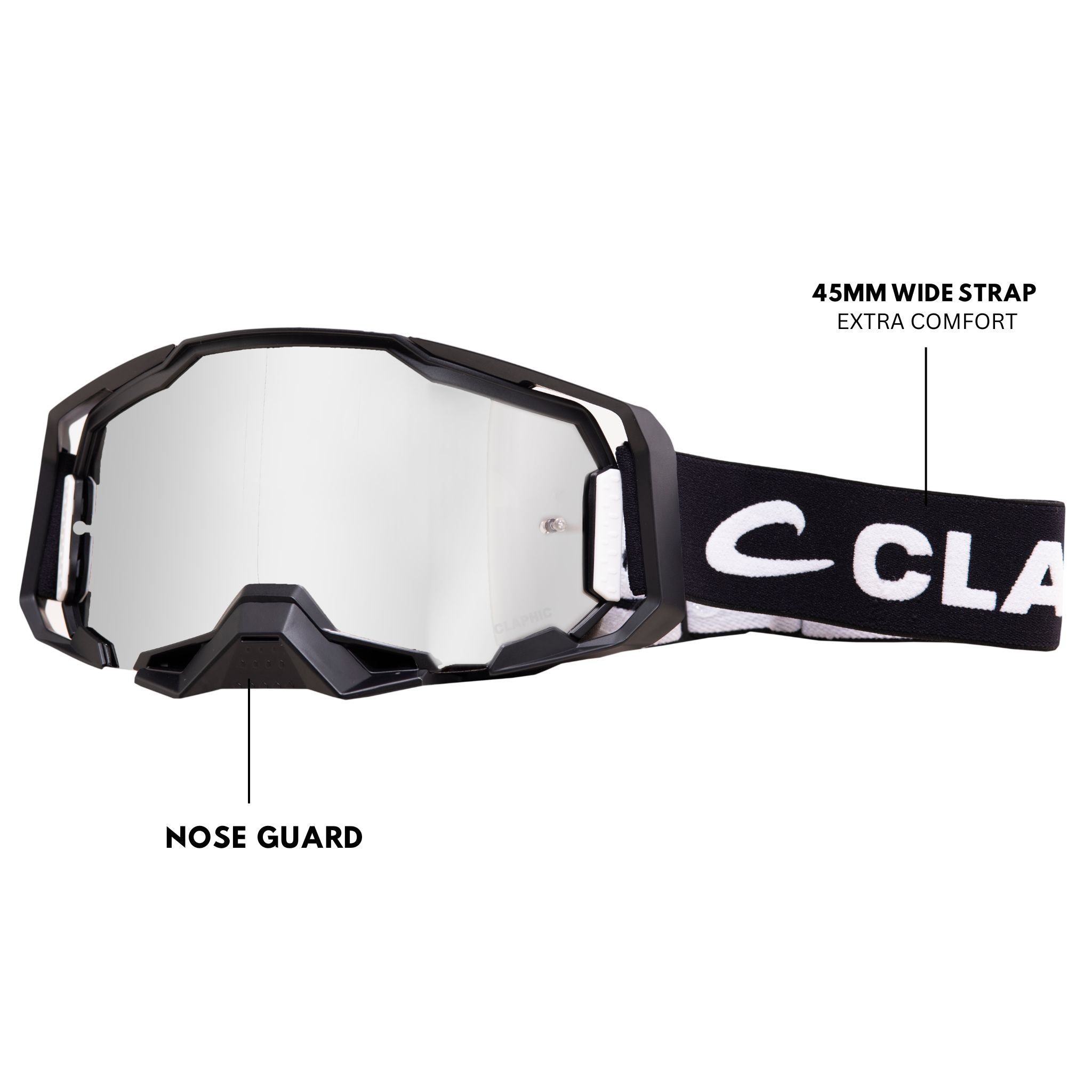 CLAPHIC ARGENTO SILVER Motocross Goggles – Dual Layered Anti-Fog Silver Mirror Lens